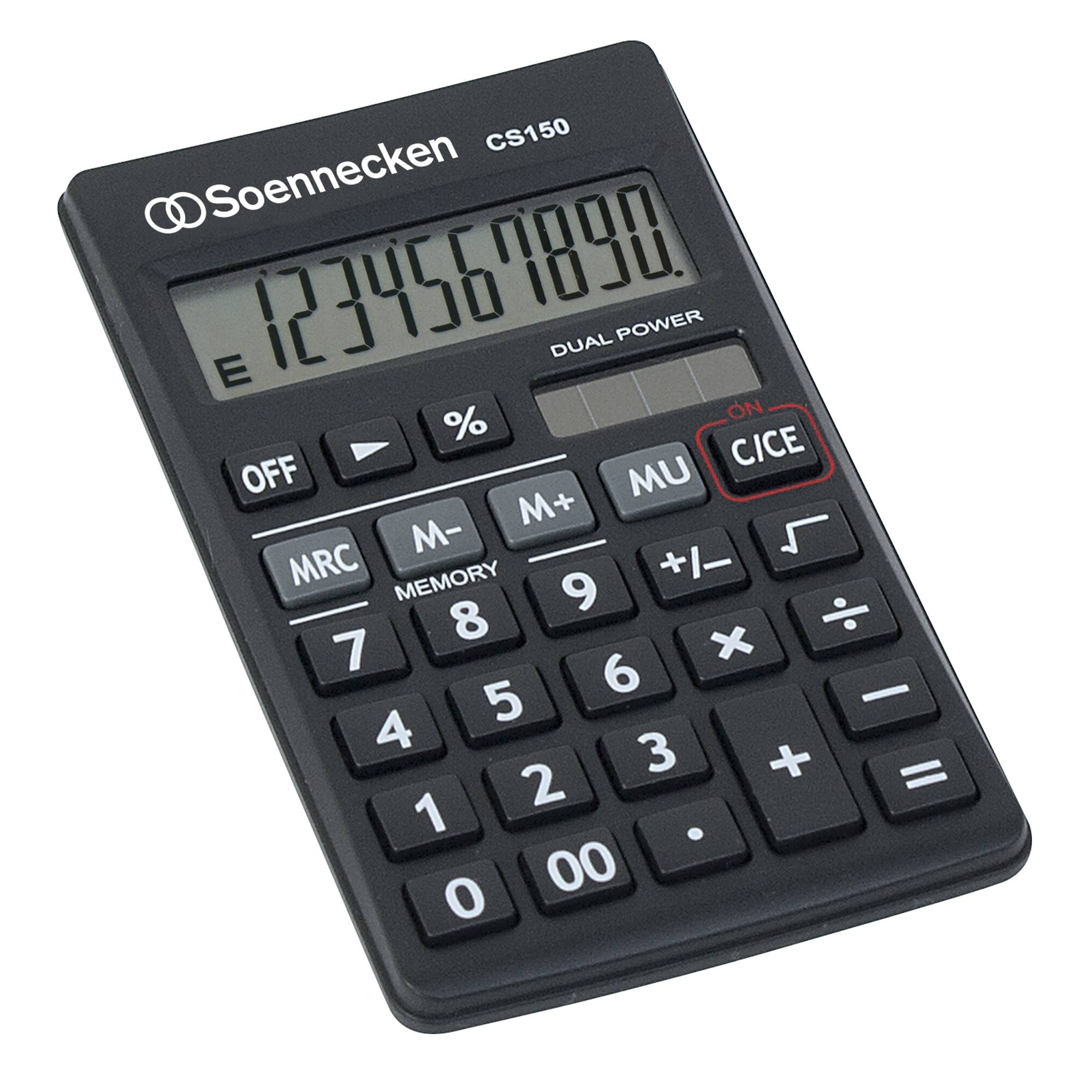 Soennecken CS150, Desktop, Einfacher Taschenrechner, 10 Ziffern, 1 Zeilen, Batterie/Solar, Schwarz