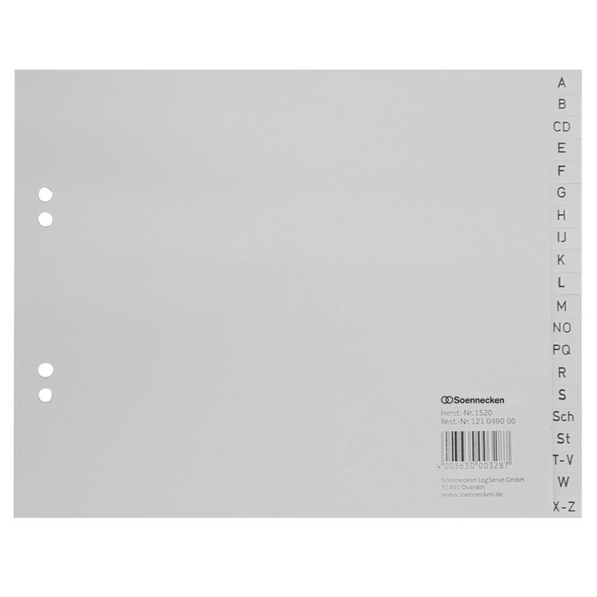 Soennecken Register 1520 DIN A4 A-Z halbe Höhe PP grau