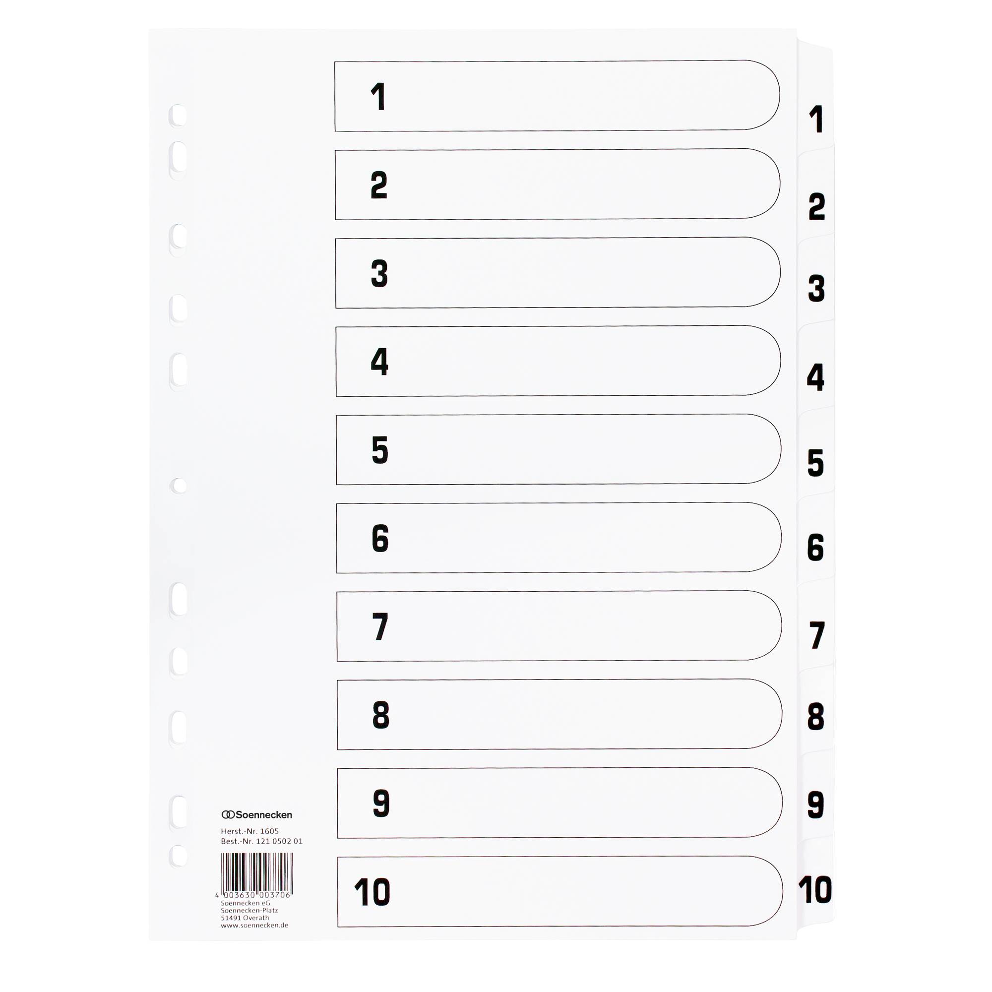 Soennecken Register Mylar 1605 1-10 weiß