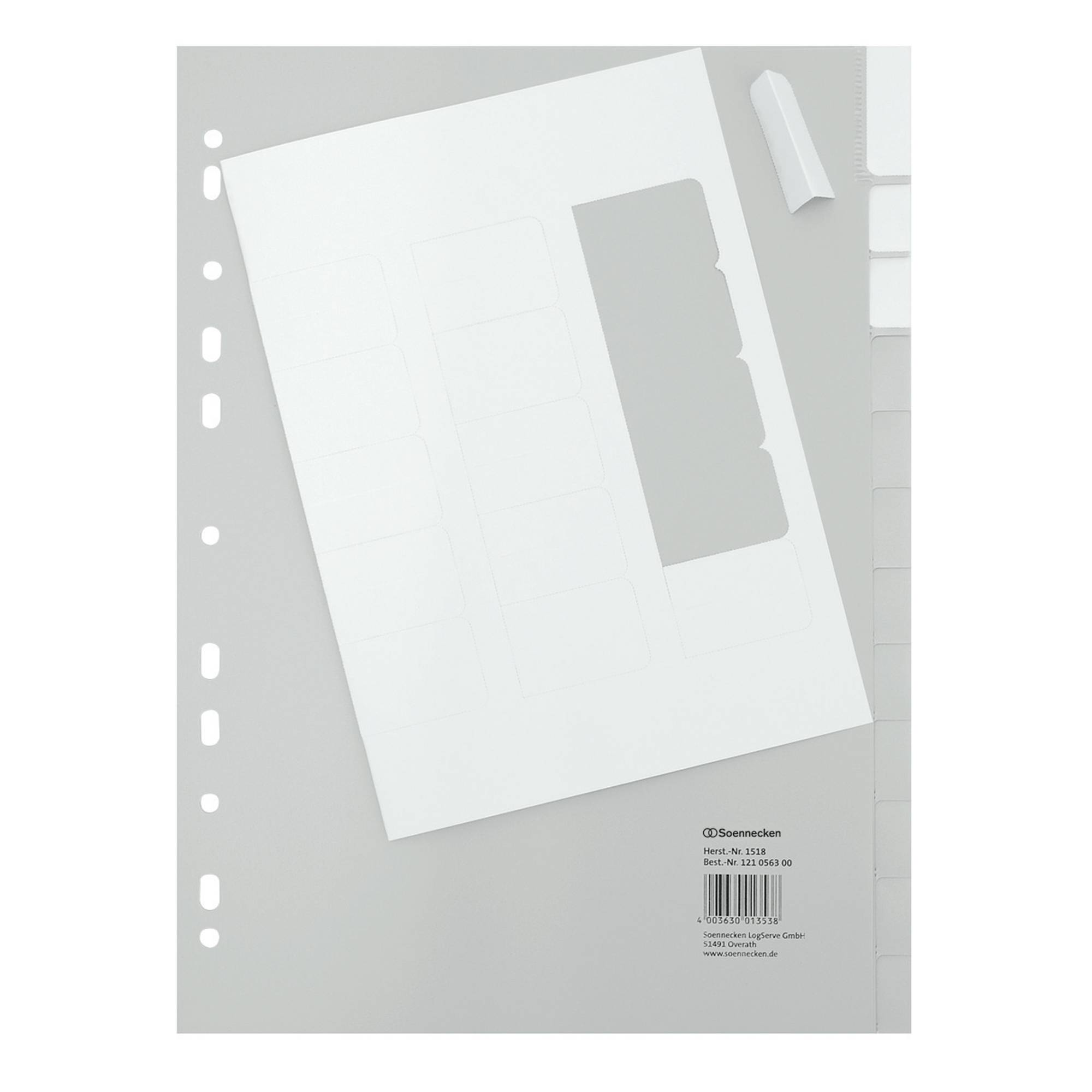 Register 1517 DIN A4 blanko volle Höhe 20 Blatt PP grau