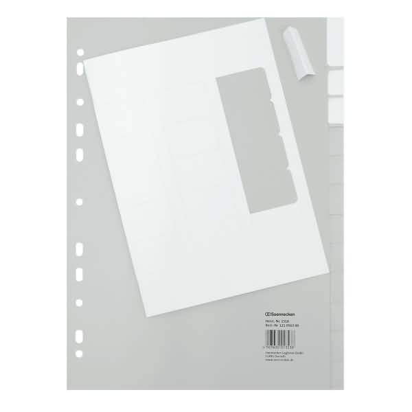 Register 1516 DIN A4 blanko volle Höhe 10 Blatt PP grau