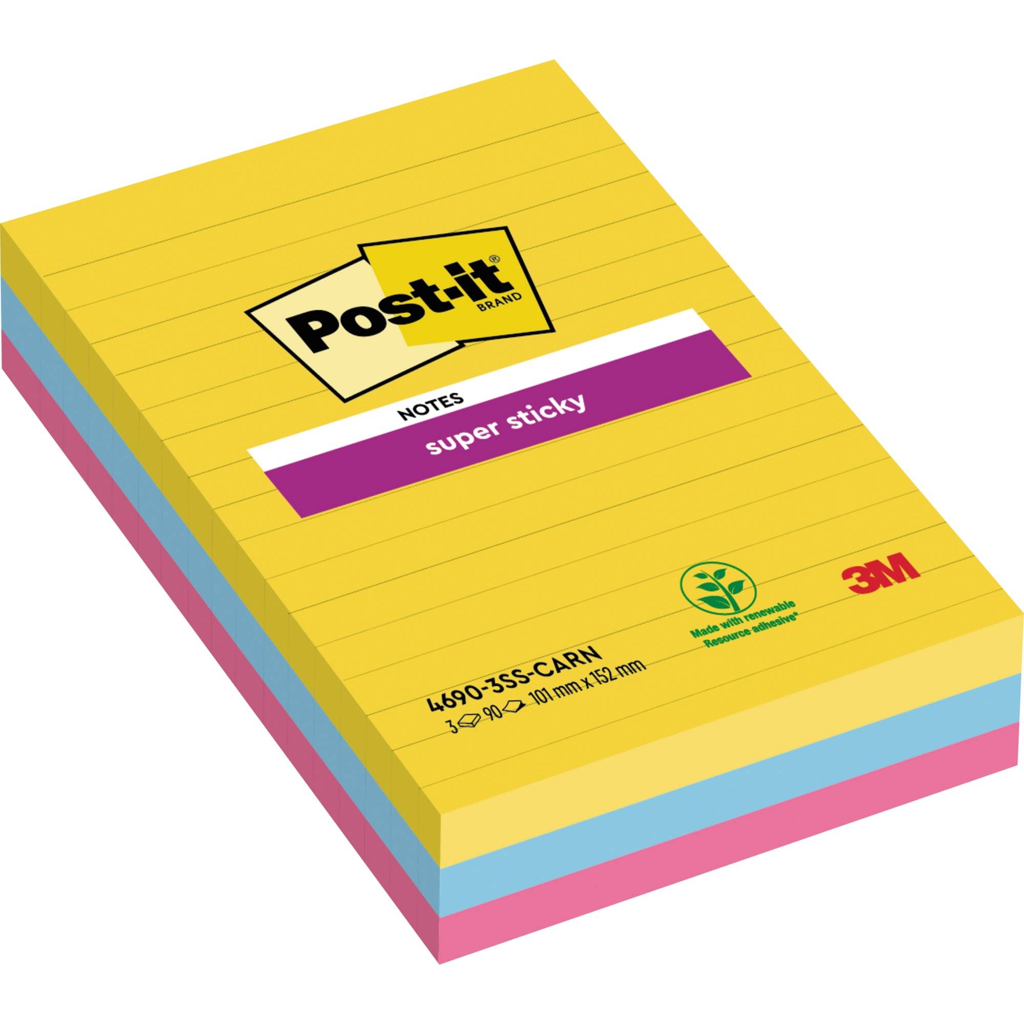 Post-it Haftnotiz Super Sticky 4690-3SS-CARN 101x152mm lin. 3St.