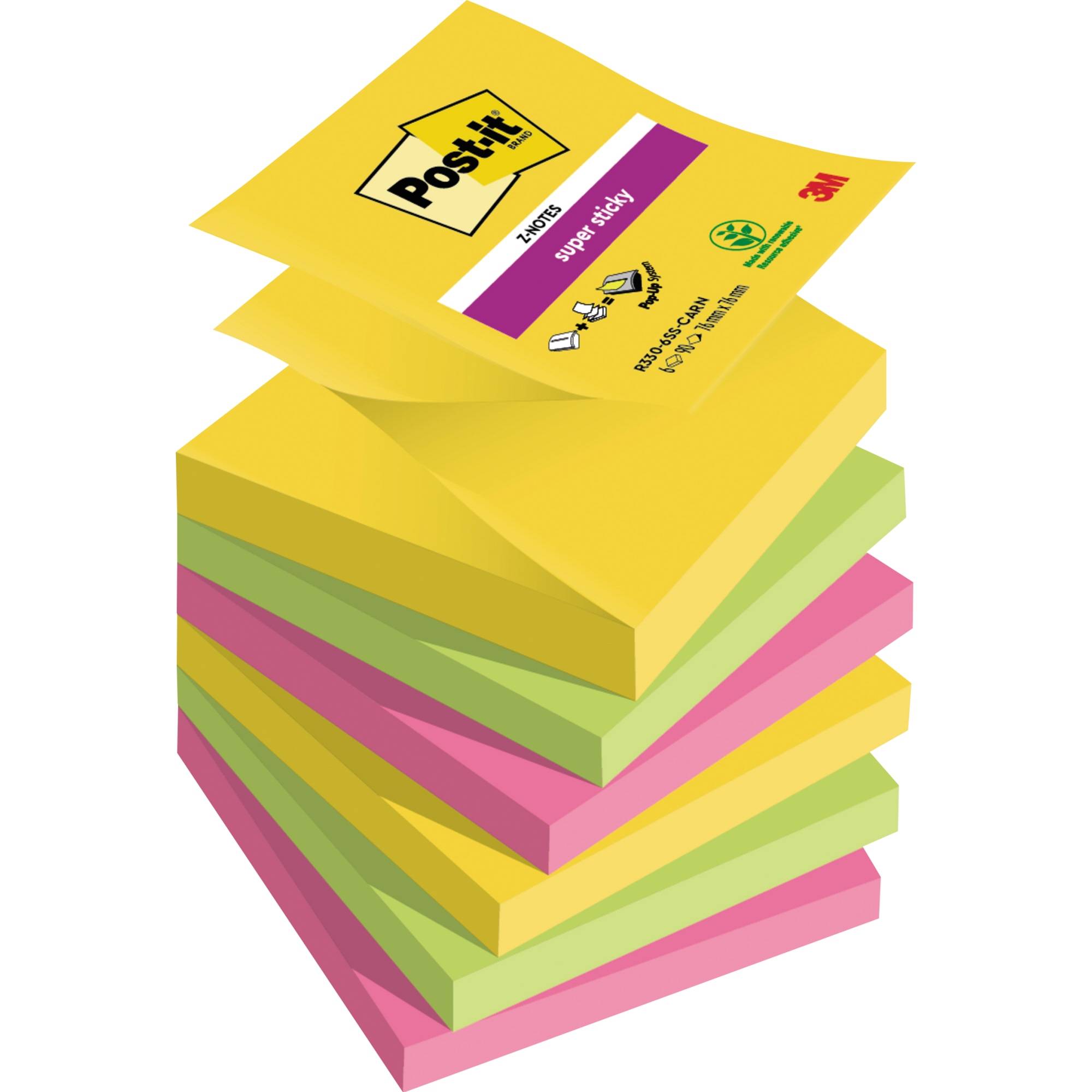 Post-it Haftnotiz Super Sticky R330-6SS-CARN 76x76mm sort. 6St.