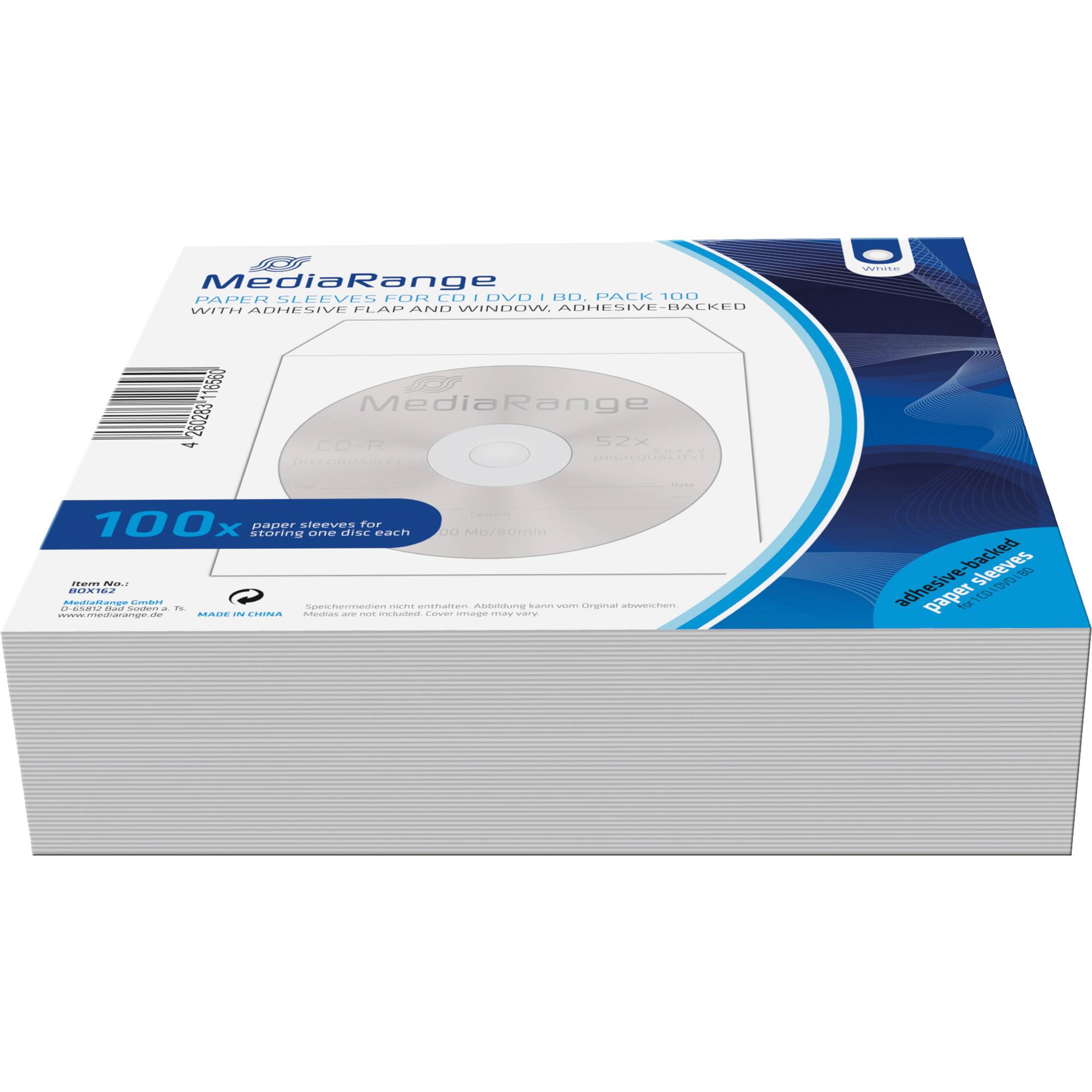 Media Range CD/DVD Hülle BOX162 mF sk Papier weiß 100 St./Pack.