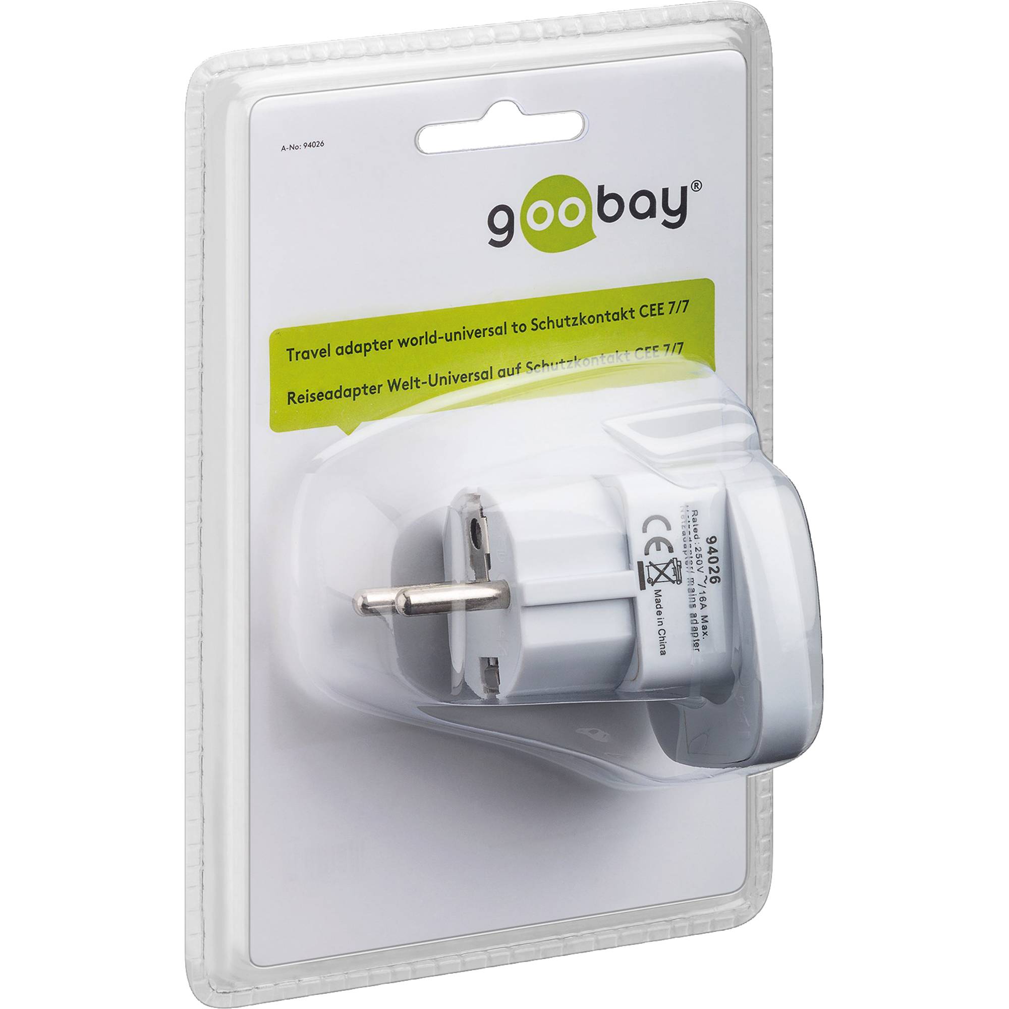 Goobay Reiseadapter 94026 Universal/Schutzkontakt CEE7/7 weiß