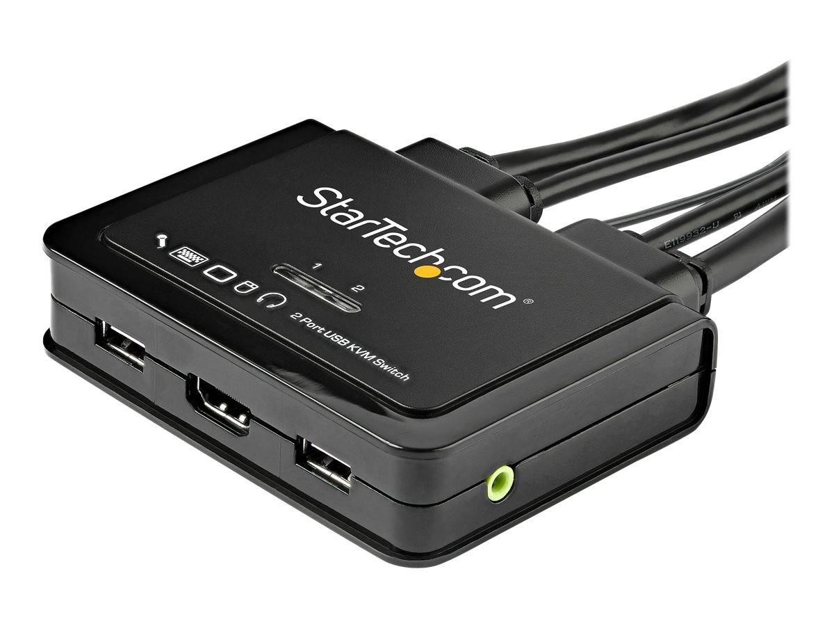 StarTech.com 2 Port HDMI KVM Switch, 4K 60Hz, Compact Dual Port UHD/Ultra HD USB Desktop KVM Switch with Integrated 4ft