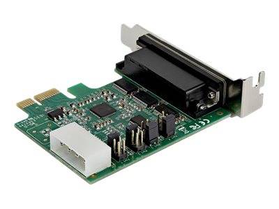 Nahaufnahme einer grünen Leiterplatte mit einem schwarzen Stecker und einer weißen Buchse, wahrscheinlich ein Computer-Hardware-Adapter oder eine Erweiterungskarte.