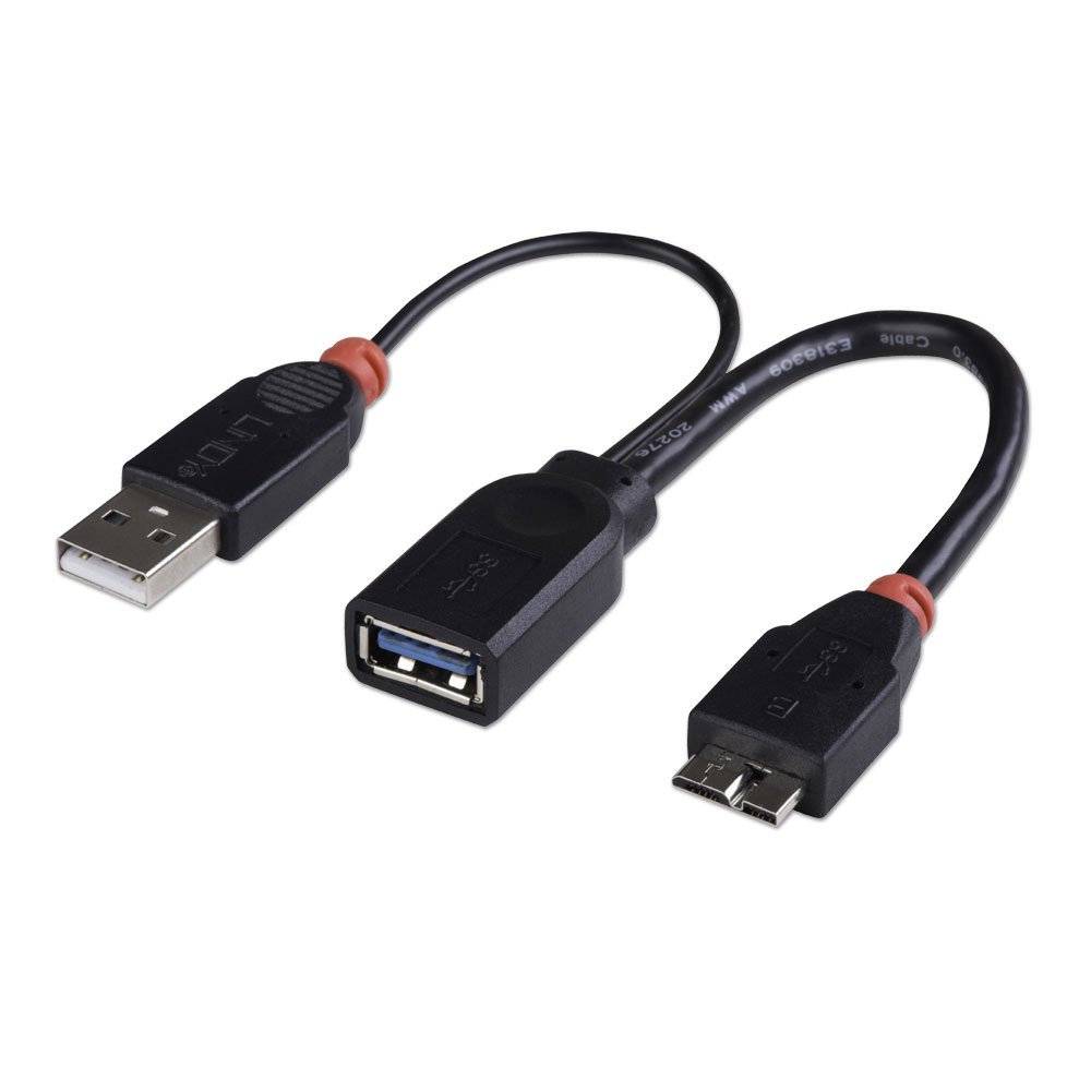 Lindy 31612 USB 3.0 OTG Kabel mit Aufladefunktion, 0,5m