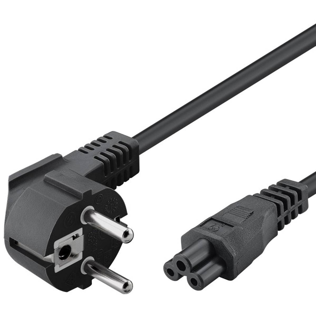 Netzanschlusskabel Schutzkontakt abgewinkelt 3,0 Meter Schwarz, auch Kleeblatt oder Mickey Mouse Stecker genannt