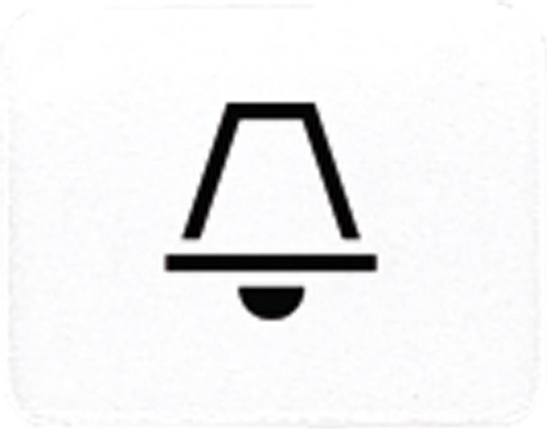 Ein einfaches schwarz-weißes Symbol einer Lampe mit einem glockenförmigen Schirm und einer flachen Basis.