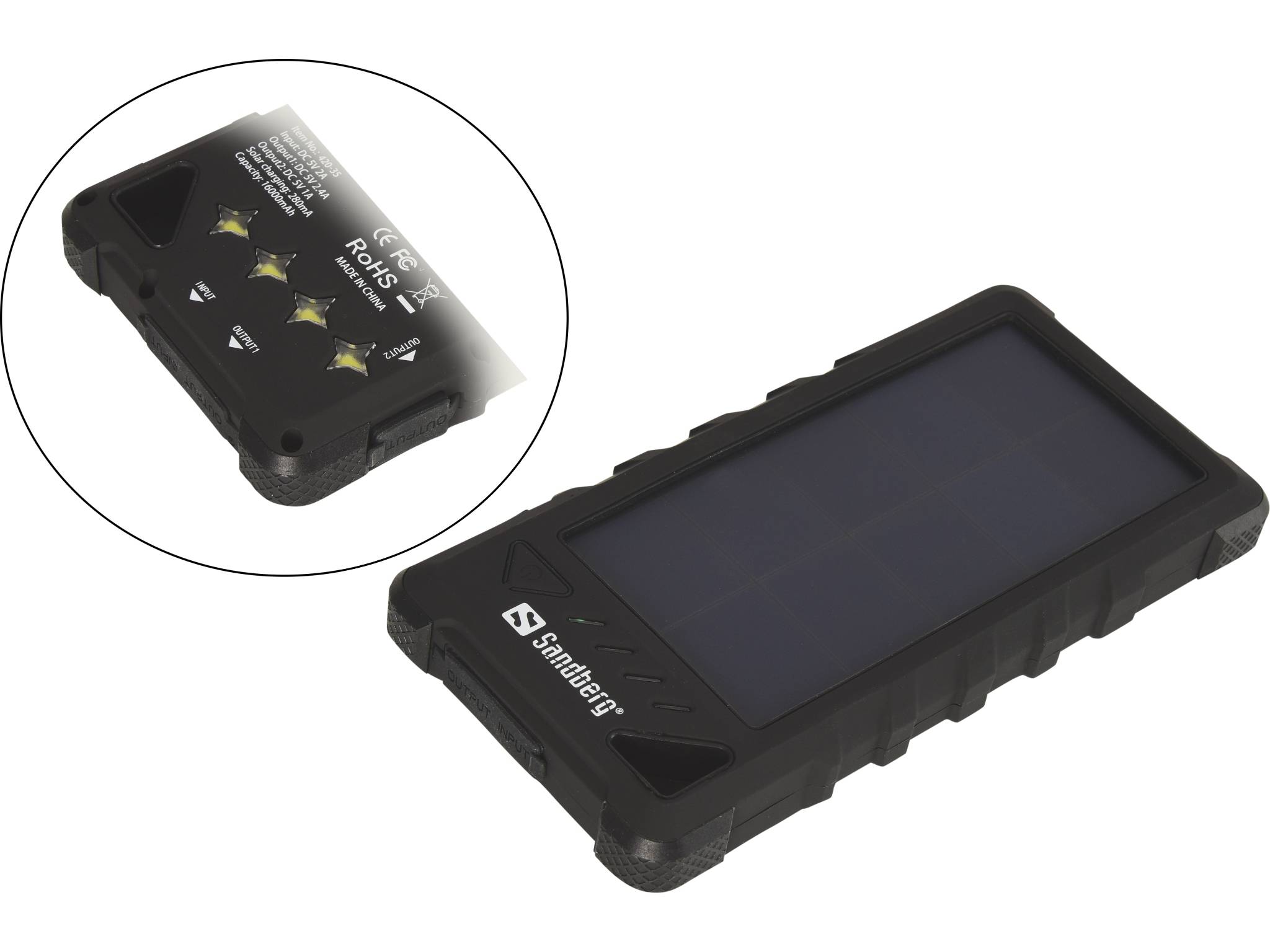 Sandberg Outdoor Solar Powerbank 16000 - Solar-Powerbank - Li-Ion - 16000 mAh - 3.4 A - 2 Ausgabeanschlussstellen (USB)