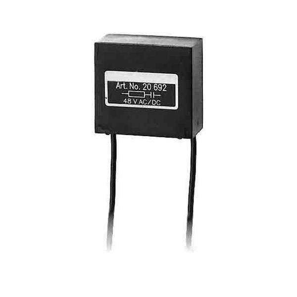 Art.-Nr. 20 692', ein schwarzer Gleichrichter mit zwei Drähten, Beschriftung 48V AC/DC, verwendet zur Umwandlung von Wechselstrom in Gleichstrom.
