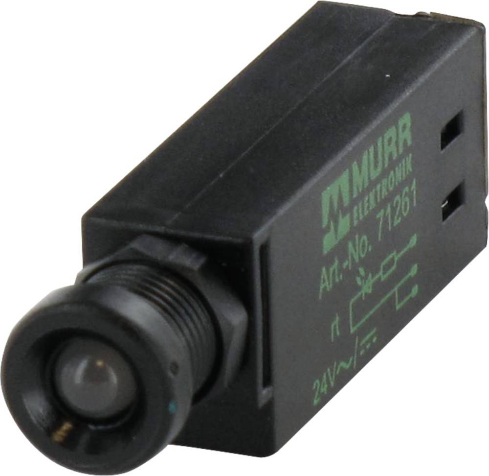 Ein schwarzer elektronischer Sensor mit einer Linse, beschriftet mit 