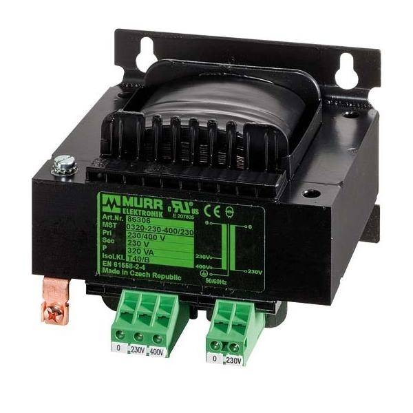 Elektrischer Transformator von Murrelektronik, Modell 86303.0009, bewertet mit 320 VA, mit Eingangsspannung 230/240V und Ausgangsspannung 230V, 50/60Hz.