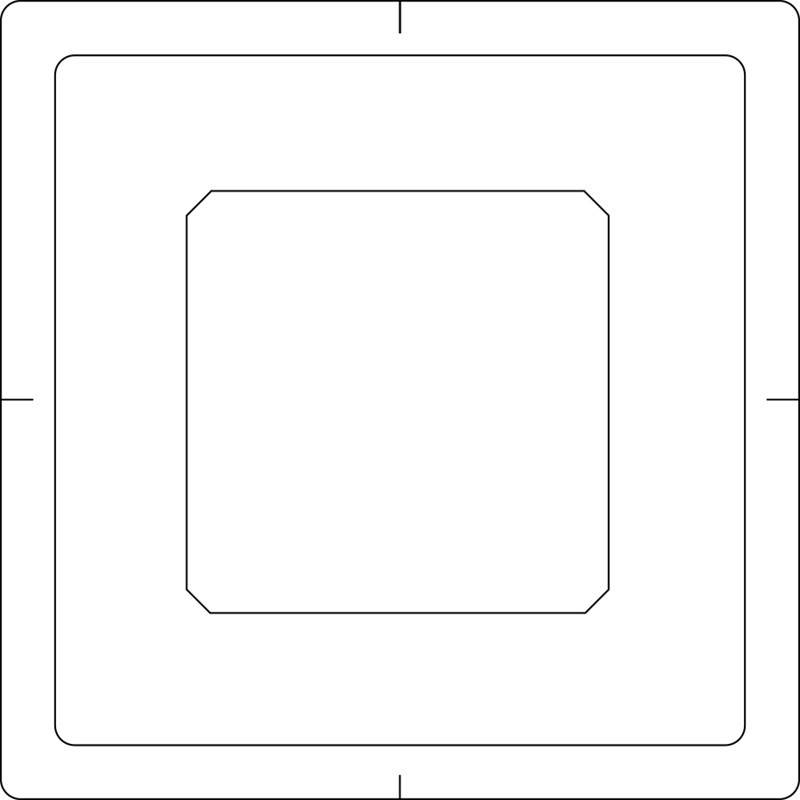 Eine schwarz-weiße Illustration von zwei konzentrischen Achteckformen, wobei ein kleineres Oktagon in einem größeren Quadrat mit abgeschrägten Ecken platziert ist.