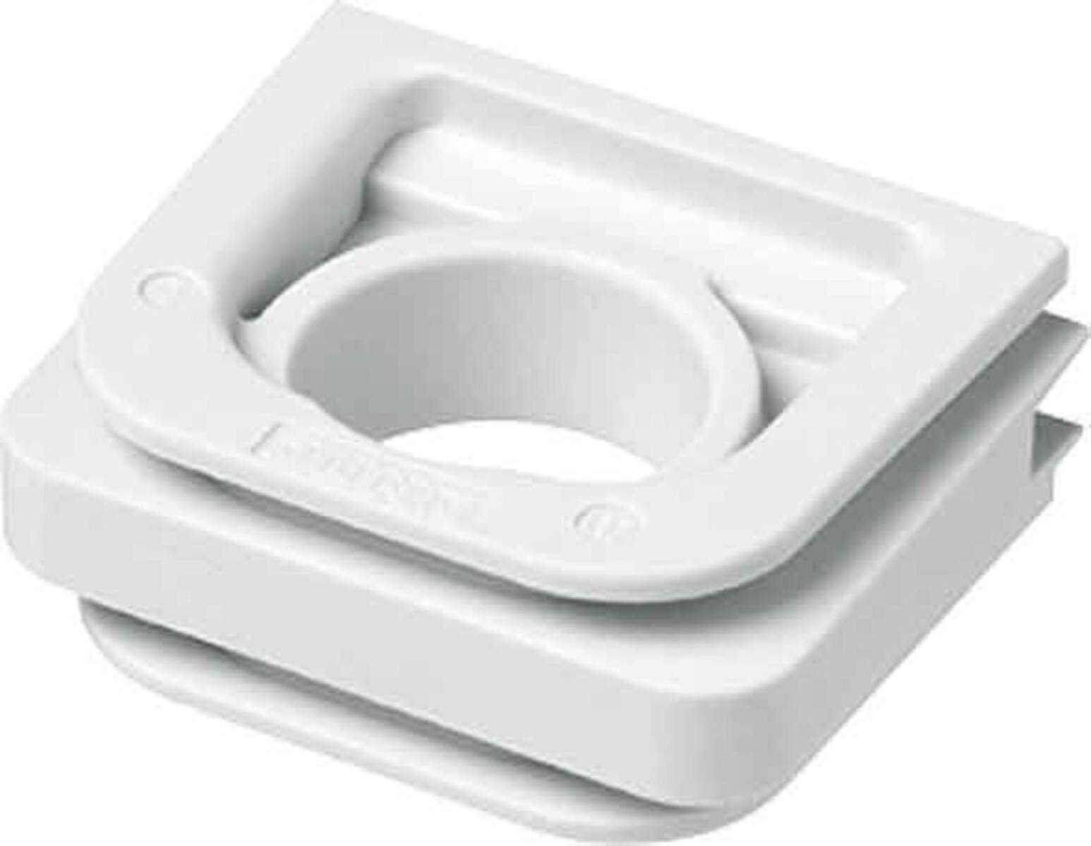 Eine weiße quadratische Eierform mit einem kreisförmigen Zentrum, entwickelt zum Formen von Eiern in runden Formen zum Kochen oder zur Präsentation.