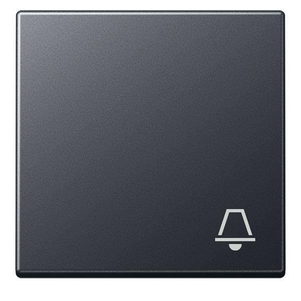 Ein dunkelgrauer Lichtschalter mit einem kleinen Lampenikone in der unteren rechten Ecke, die eine Beleuchtungsfunktion anzeigt.