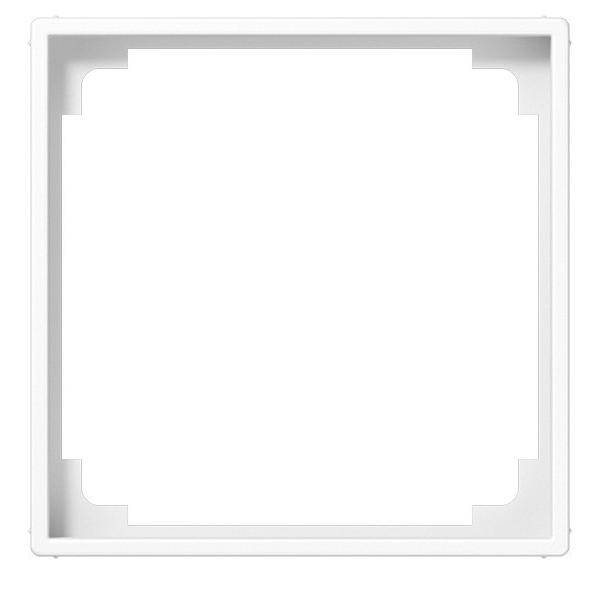 Ein quadratisches, eingelassenes Deckenpanel mit weißem Rahmen, das für Beleuchtungskörper oder Belüftungsinstallationen konzipiert ist.