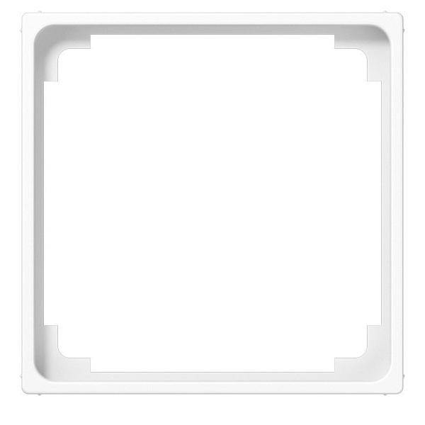 Ein weißer quadratischer Rahmen mit schlichtem Design vor einem einfarbigen Hintergrund.