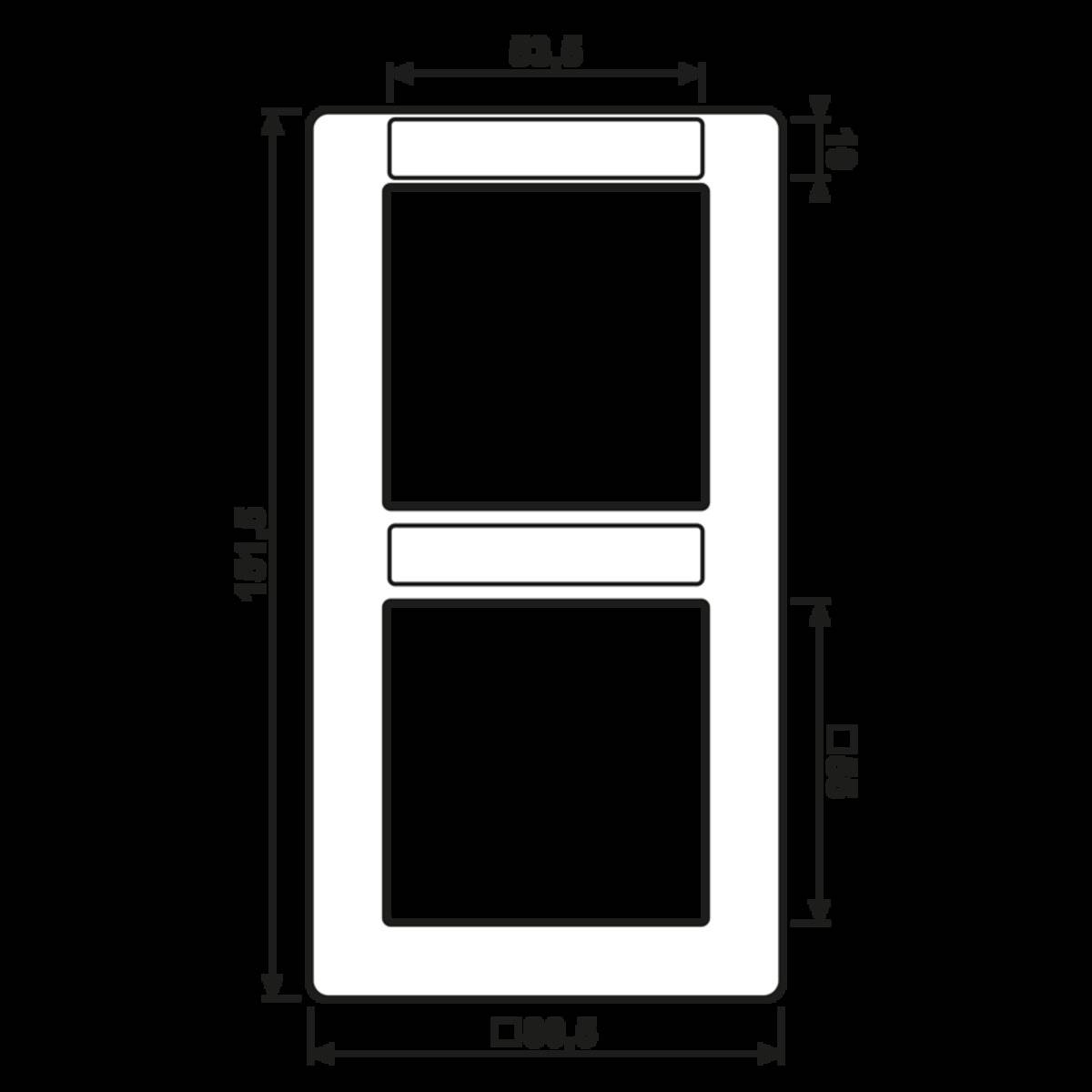 Ein rechteckiges Panel mit zwei markierten Abschnitten und Maßangaben an allen Seiten, die Höhe und Breite anzeigen.