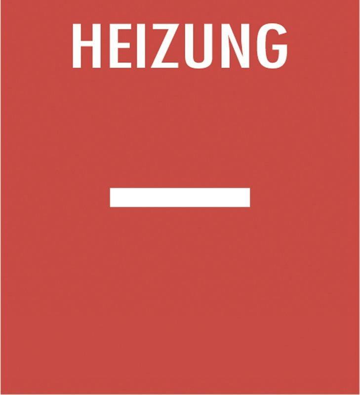 Roter Hintergrund mit dem Wort 'HEIZUNG' in weißen Großbuchstaben über einer weißen Horizontallinie.