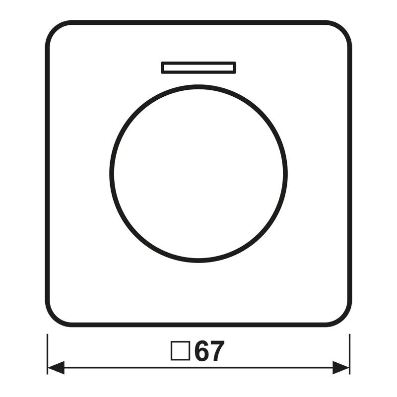 Ein einfaches Symbol einer Waschmaschine mit beschrifteten Abmessungen von 67.