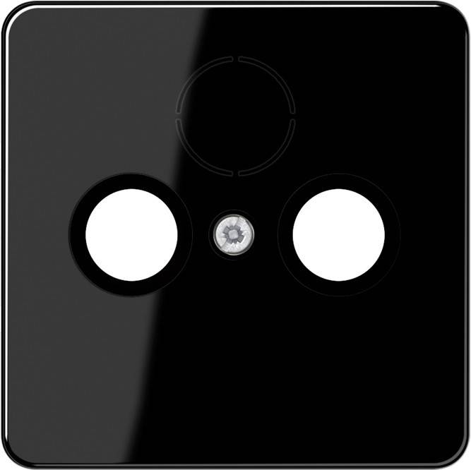 Eine schwarze, glänzende Elektrokochplatte mit zwei runden Heizelementen und einem mittig angeordneten Drehknopf. Ein Heizelement ist größer als das andere.