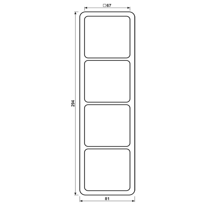 Eine vertikale, rechteckige Fotostreifen-Vorlage mit vier quadratischen Bildfeldern, dargestellt auf einem schwarzen Hintergrund.