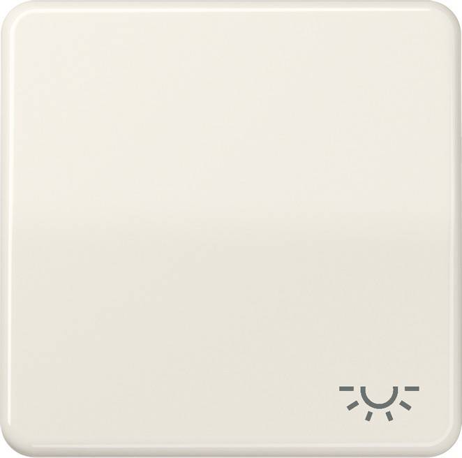 Ein weißer quadratischer Lichtschalter mit einer Sonnensymbol in der unteren rechten Ecke, was auf eine Funktion zur Licht- oder Helligkeitseinstellung hinweist.