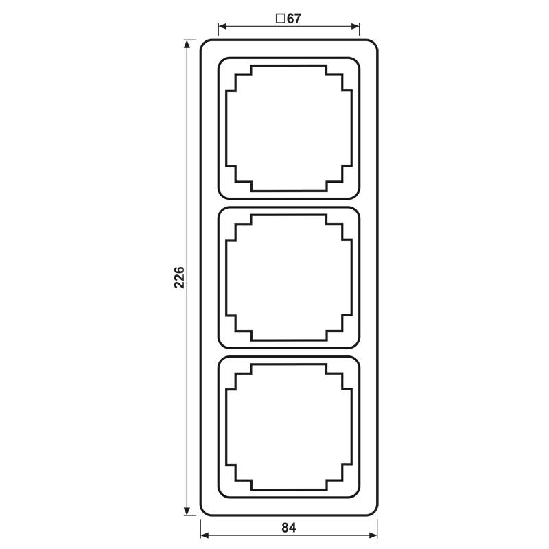 Bild zeigt drei vertikal ausgerichtete quadratische Komponenten mit pixeligen Kanten, die ein architektonisches oder gestalterisches Element darstellen, mit beschrifteten Abmessungen.