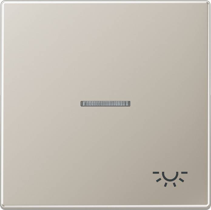 Eine beige Smart-Lichtschalter mit einem horizontalen Indikator in der Mitte und einer kleinen Glühbirnen-Symbolik in der unteren rechten Ecke.