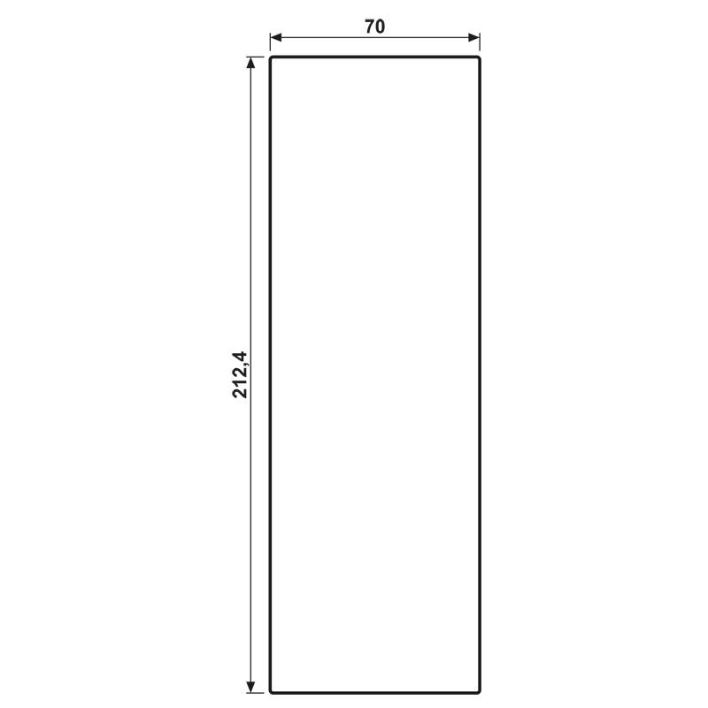 Eine weiße rechteckige Säule auf schwarzem Hintergrund mit beschrifteten Abmessungen: Höhe 212,4 und Breite 70.