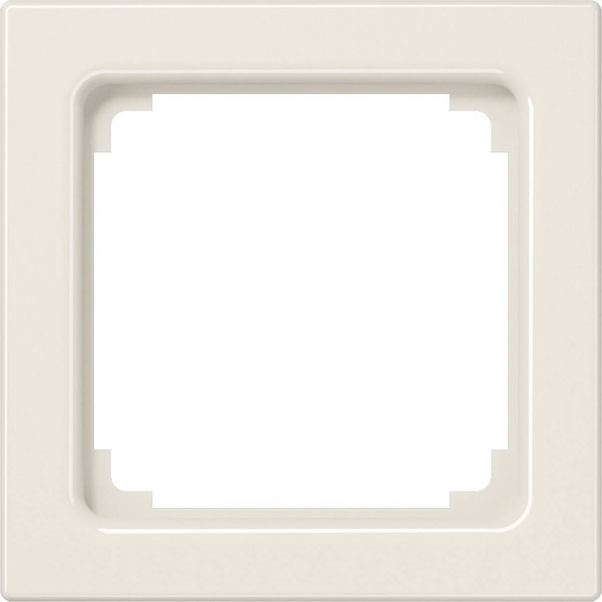 Ein beige Kunststoffrahmen mit quadratischer Öffnung, üblicherweise zur Befestigung von Schaltern oder Steckdosen verwendet.