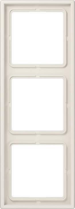 Ein beige farbener rechteckiger Rahmen mit einer quadratischen Öffnung in der Mitte, der für die Montage von Standard-Steckdosenabdeckungen entwickelt wurde.