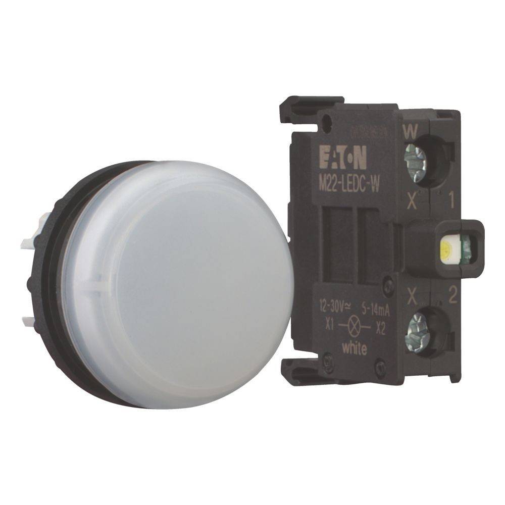Beleuchteter runder Drucktaster, Marke Eaton, dargestellt mit Kontaktblock, konzipiert für Steuerungsanwendungen, 12-30V LED.
