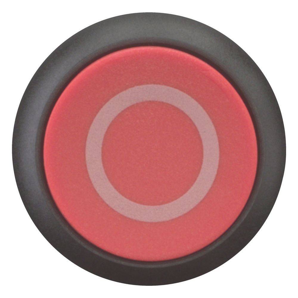 Eine rote kreisförmige Taste mit einem schwarzen Rand, die ein weißes Power-Symbol in der Mitte aufweist.