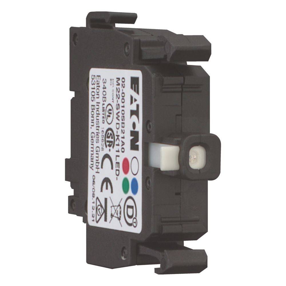 EATON-Markenmodul mit Produktinformationen und Symbolen, mit Schwerpunkt auf Konnektivität und elektrischer Kompatibilität.