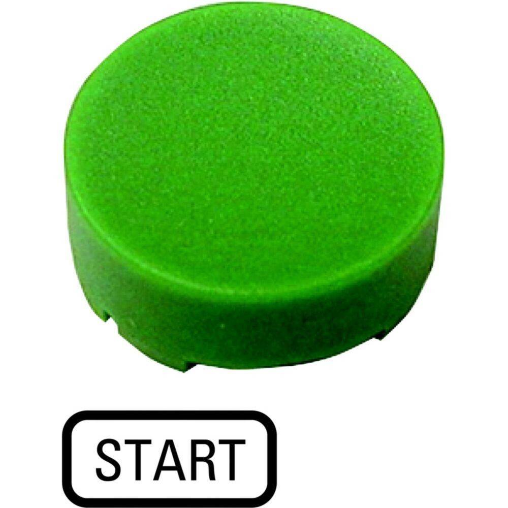 Ein grüner kreisförmiger Knopf über einem Rechteck, auf dem das Wort 'START' in fetten schwarzen Buchstaben geschrieben steht.