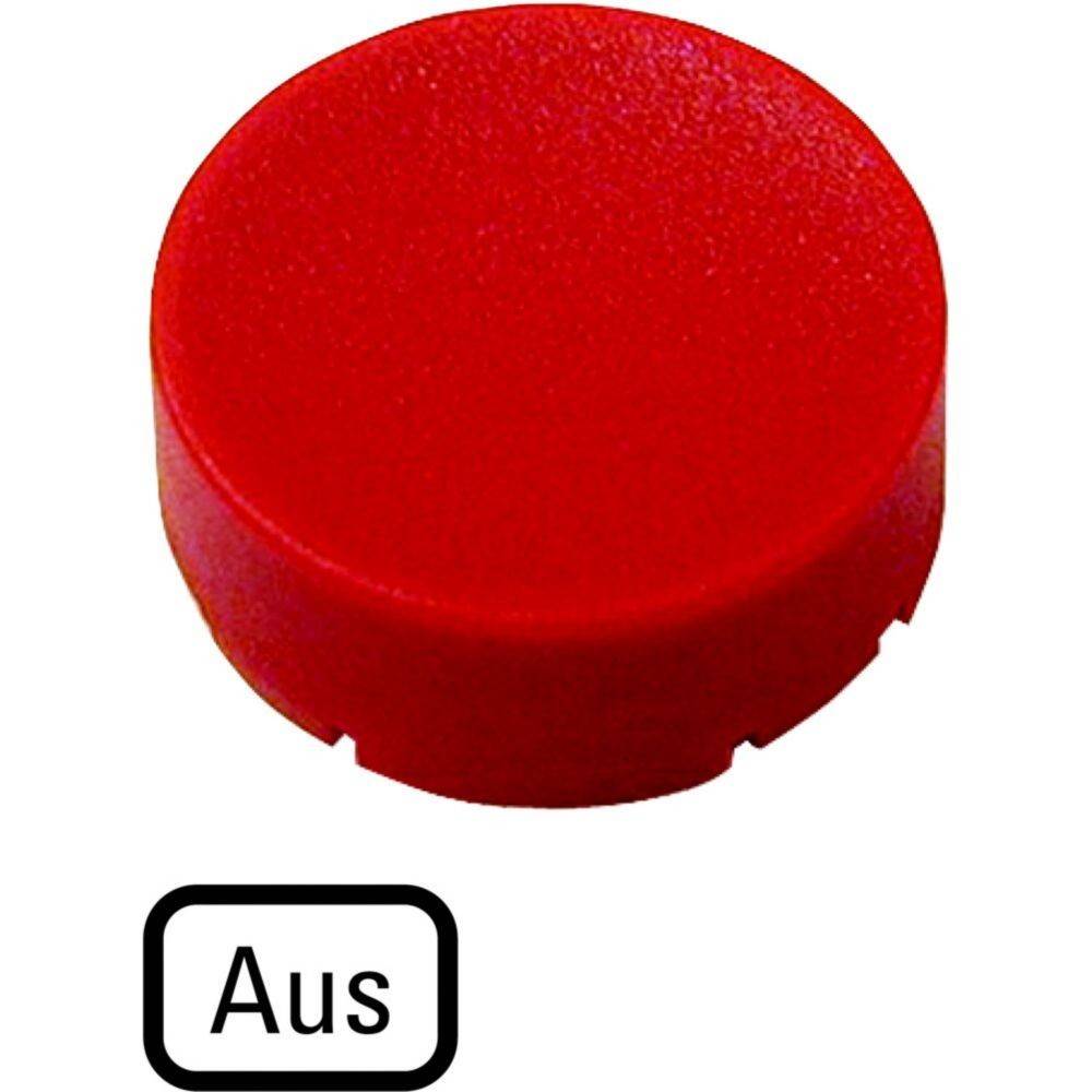 Ein großer roter Notaus-Schalter, beschriftet mit 'Aus', der anzeigt, dass er sich derzeit im ausgeschalteten Zustand befindet.