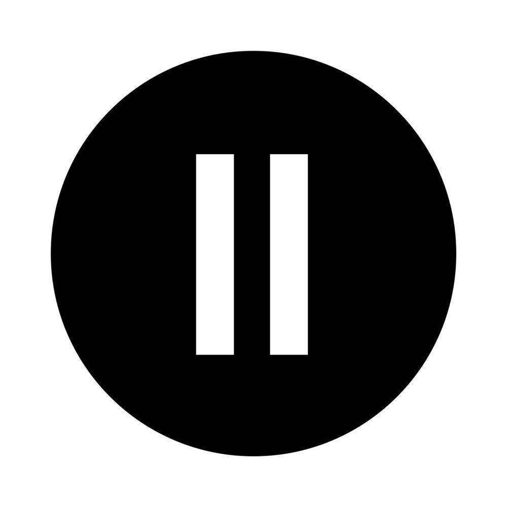 Pausetaste-Symbol in schwarzem Kreis, das eine Steuerung zum Stoppen oder Anhalten von Audio- oder Videowiedergabe symbolisiert.