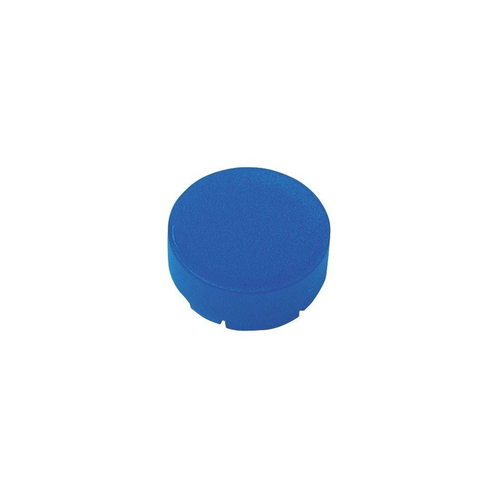 Ein einfacher blauer Eishockeypuck, der auf einem weißen Hintergrund ruht.