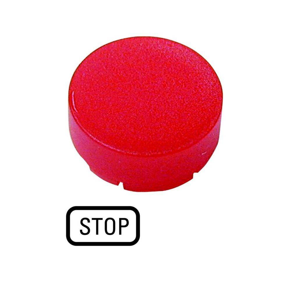 Eine rote Kreisschaltfläche mit der Beschriftung ‚STOP', die eine Notaus- oder Stoppfunktion repräsentiert.