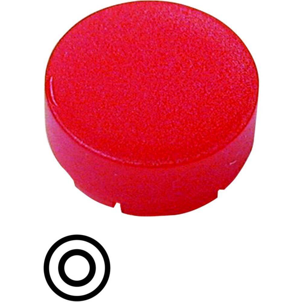 Ein roter runder Eishockey-Puck auf weißem Hintergrund mit einem Ringsymbol darunter.