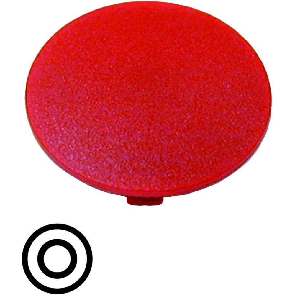 Ein roter runder Stoppknopf mit einem schwarzen Leistungssymbol darunter, der typischerweise verwendet wird, um eine Stop- oder Rücksetsfunktion anzuzeigen.