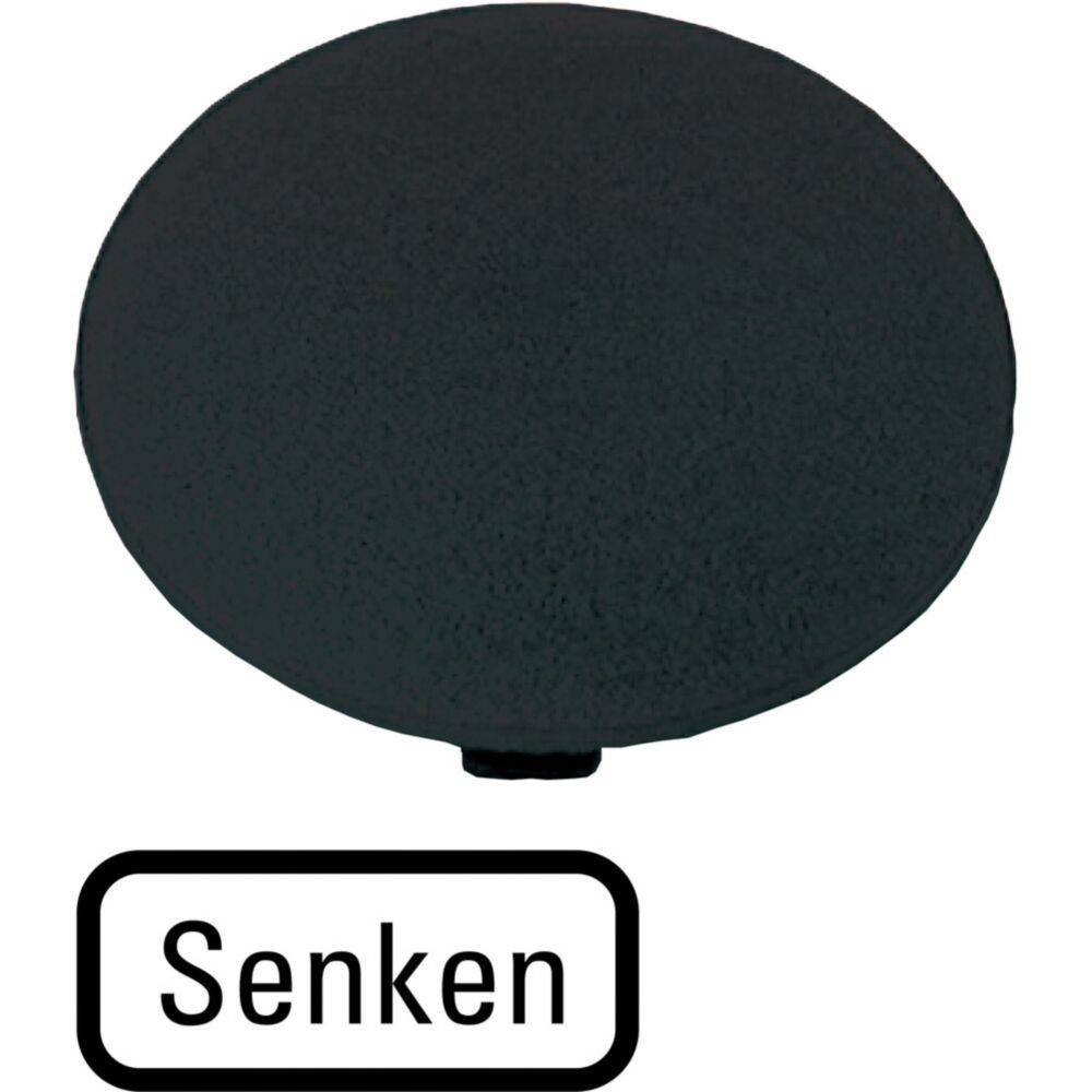Ein schwarzer, runder Mikrofon-Windschutz mit dem Wort 'Senken' in einem Kästchen darunter.