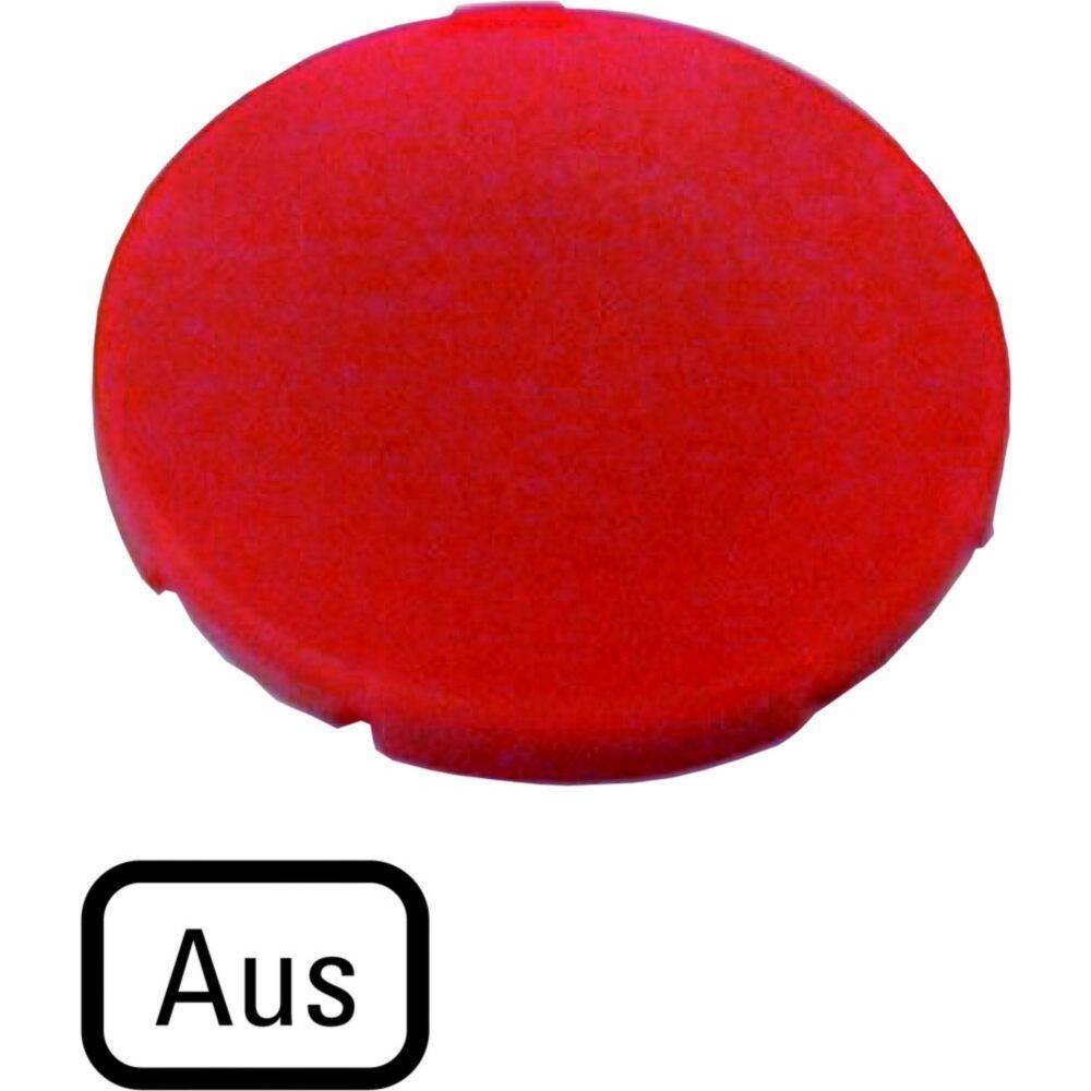 Ein runder roter Knopf mit dem Text 