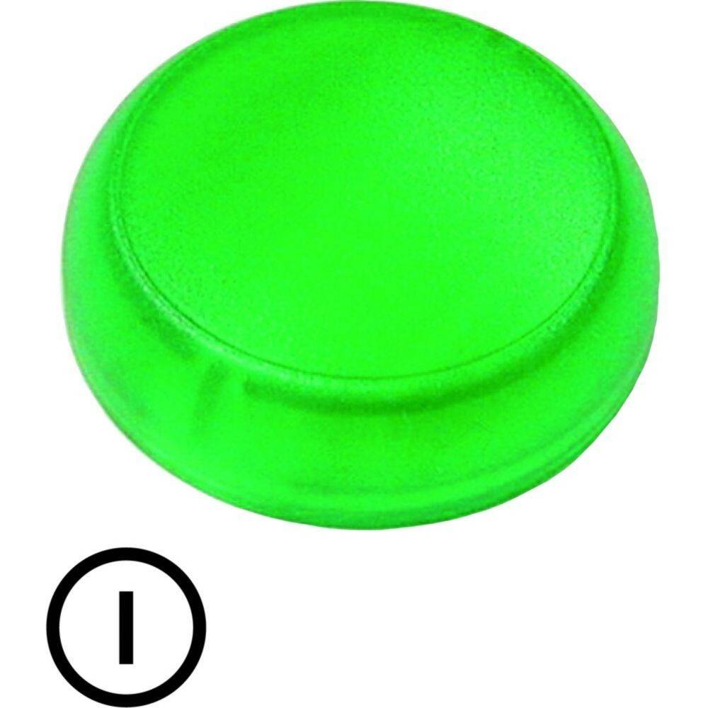 Eine hellgrüne runde Taste mit einem schwarzen kreisförmigen Symbol mit einem ‚I' darunter, was ein Informationssymbol andeutet.