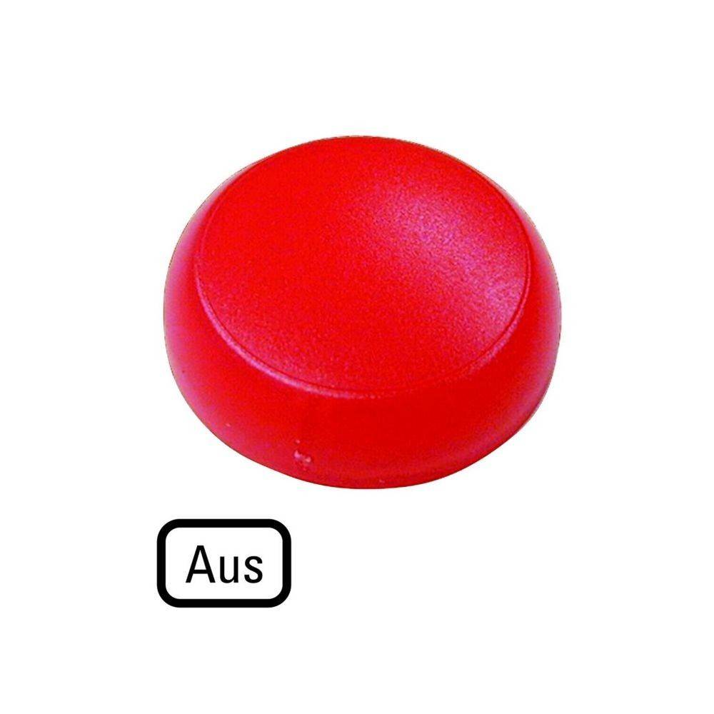 Eine leuchtend rote, runde Taste mit der Beschriftung ‚Aus', die als Ausschalttaste dient und zum Stoppen oder Deaktivieren eines Geräts verwendet wird.
