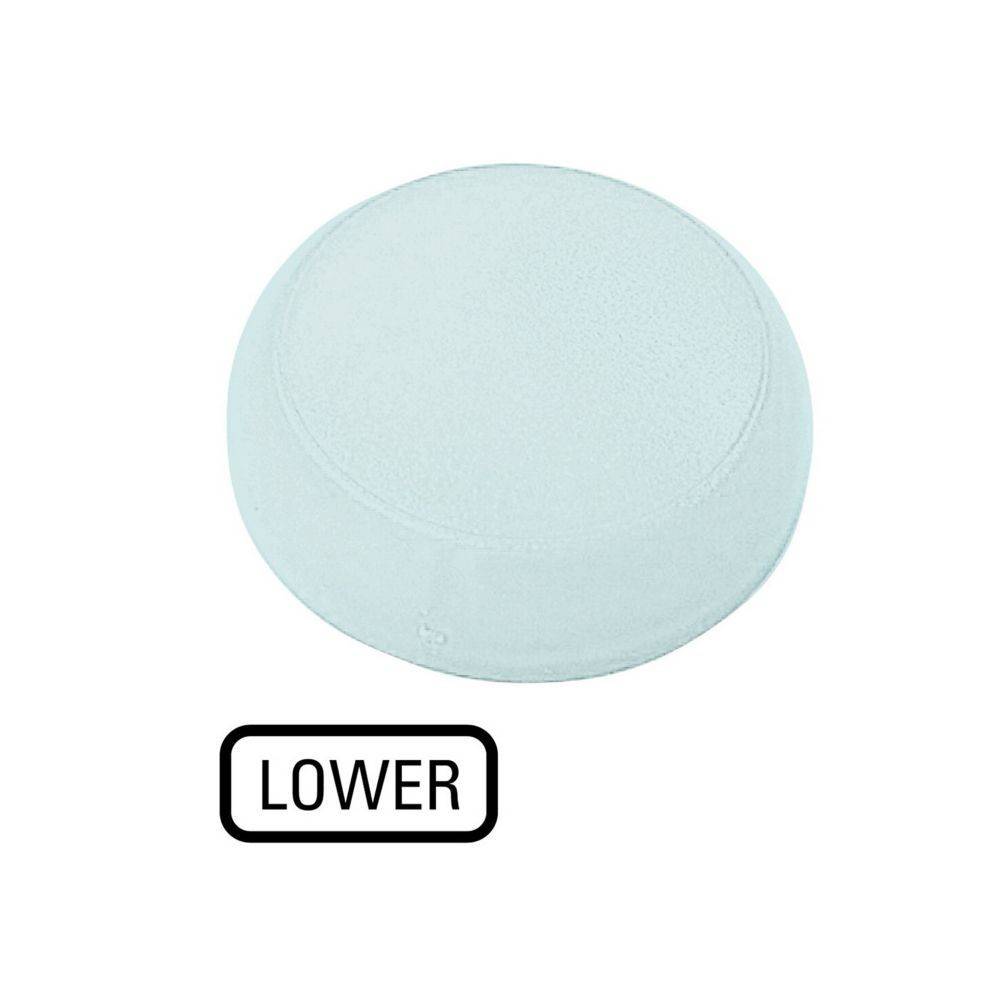 Eine runde, glatte weiße Oberfläche mit einer Beschriftung 