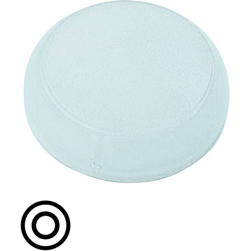 Ein rundes, hellblaues Puck mit einem Logo bestehend aus einem Kreis, der einen kleineren ausgefüllten Kreis umgibt.